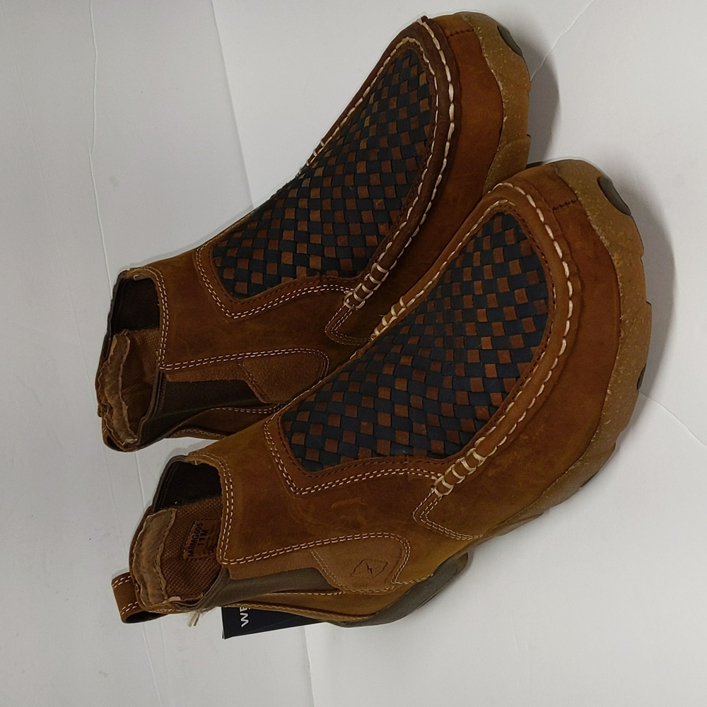 Twisted X Brown Suede Slip-On Loafers with Black Woven Accent